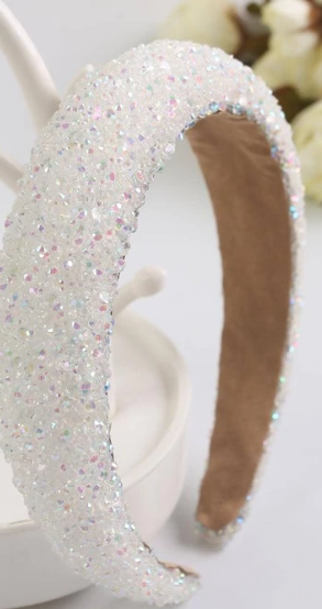 Winter white beaded Padded Headband
