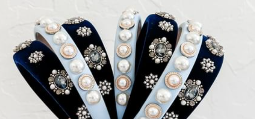 Navy Blue Jeweled Padded Headband