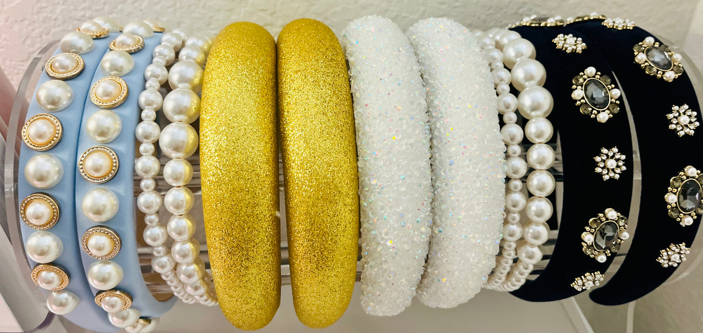 Winter white beaded Padded Headband