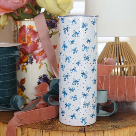 Bonnie Blue Bow Stainless Steel Skinny Tumbler