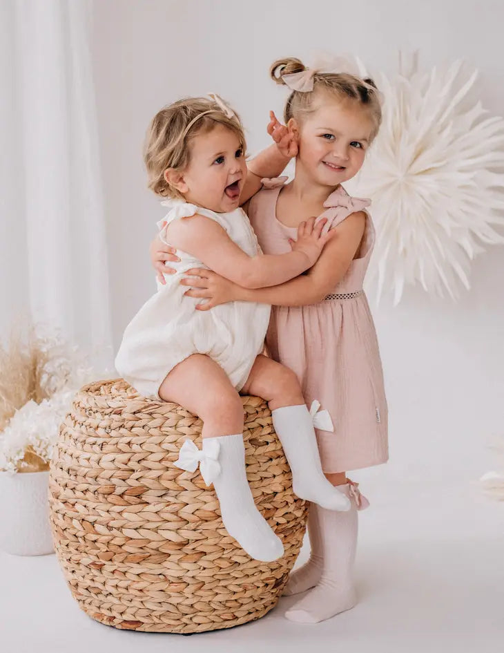 Marshmallow Pink Knee-High Sock with Satin Bow