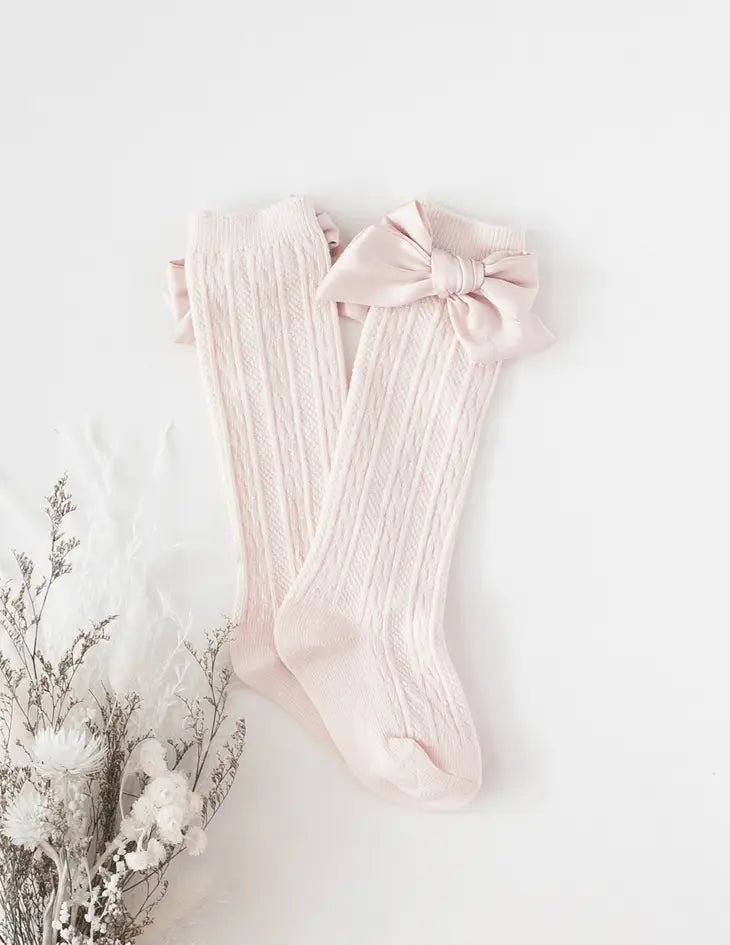Marshmallow Pink Knee-High Sock with Satin Bow