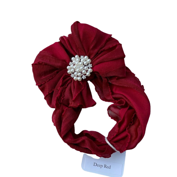Crimson Red Pearl Baby Headwrap