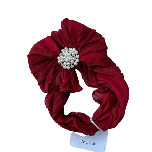 Crimson Red Pearl Baby Headwrap