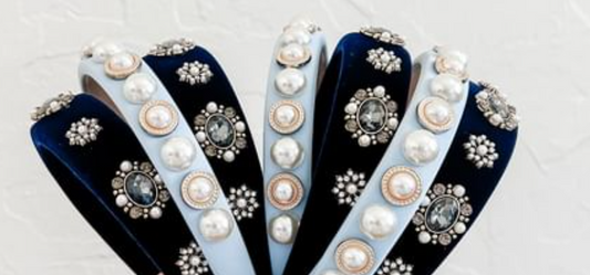 Navy Blue Jeweled Padded Headband