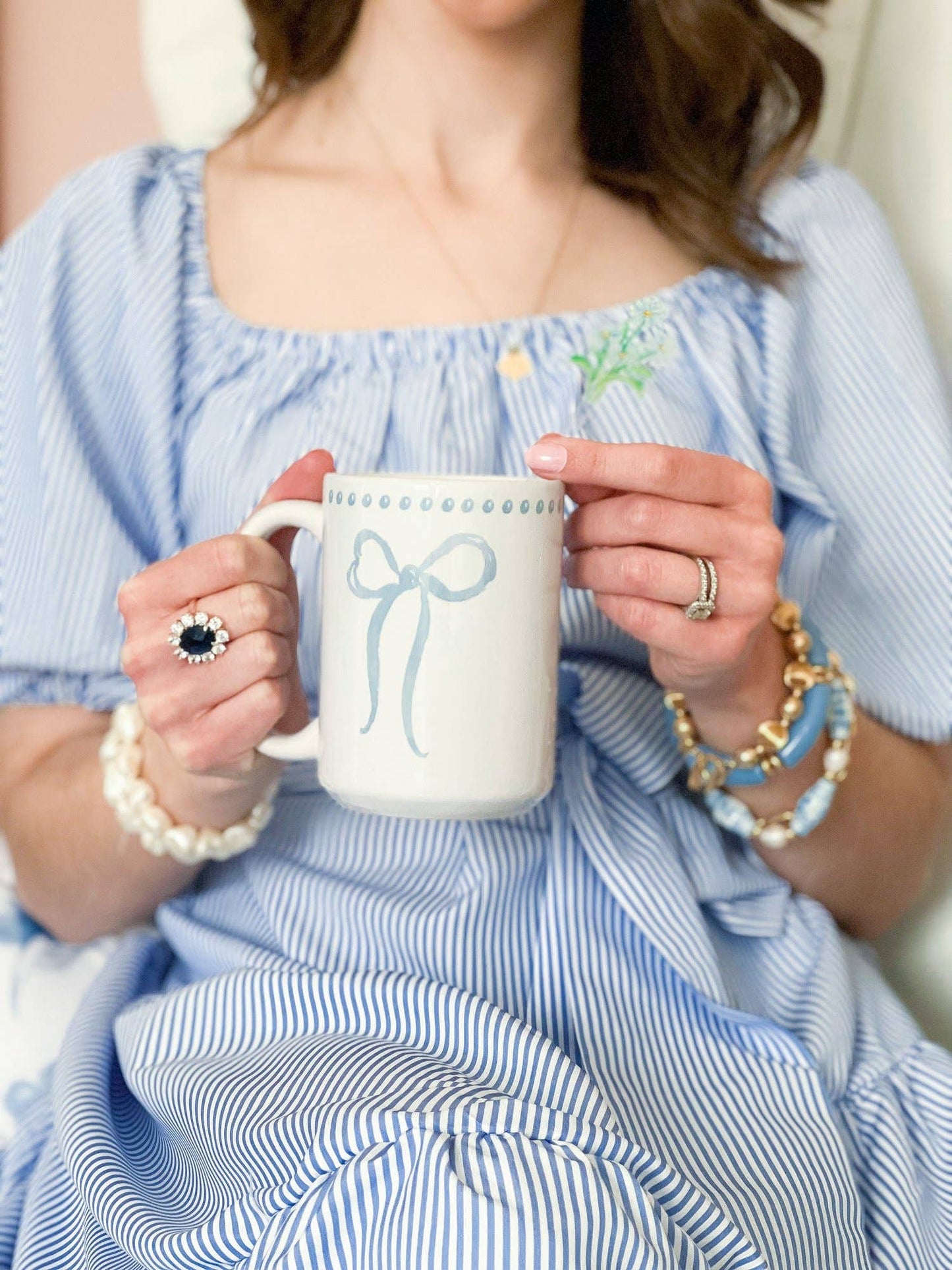 French Blue Bow 15oz Tall Watercolor Mug