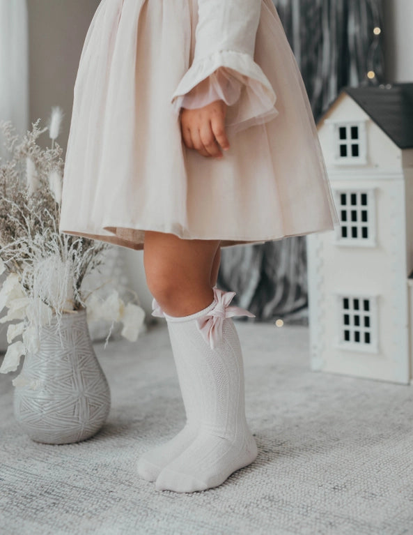 Marshmallow Pink Knee-High Sock with Satin Bow