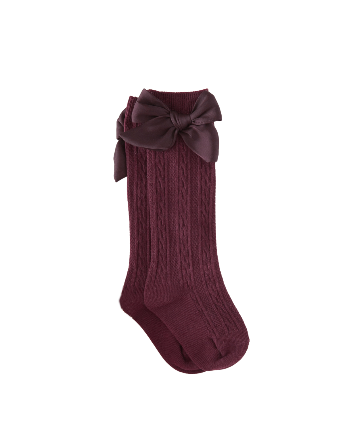 Luxe Knee-High Socks with Satin Bow - Plum