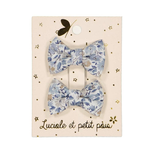 Barrettes mini papillon - Liberty Hannah rose - Bleu (paire)