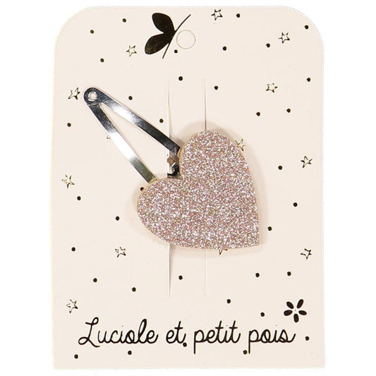 Barrette Cœur - Glitter rose