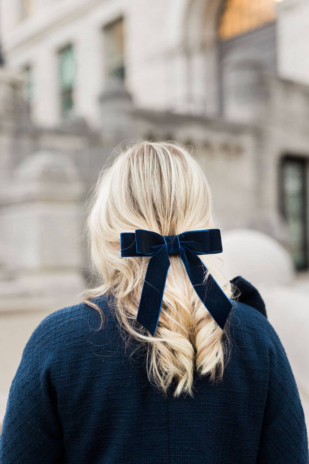 Judy Short Bow Barrette- Navy