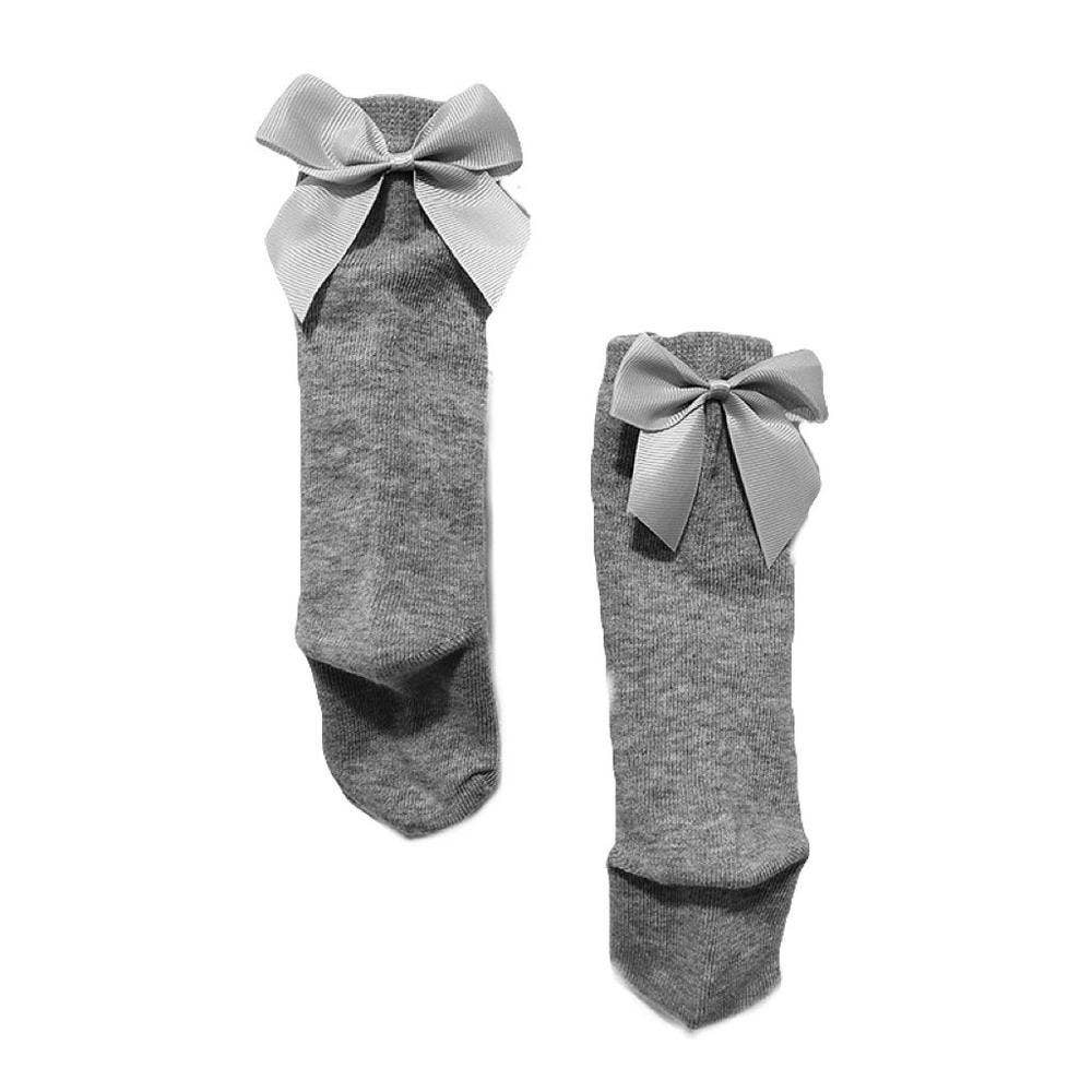 Bow Knee High Socks- Grey