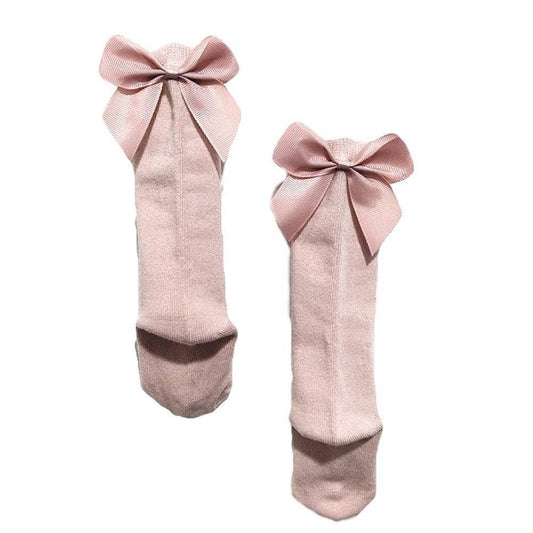 Bow Knee High Socks- Blush