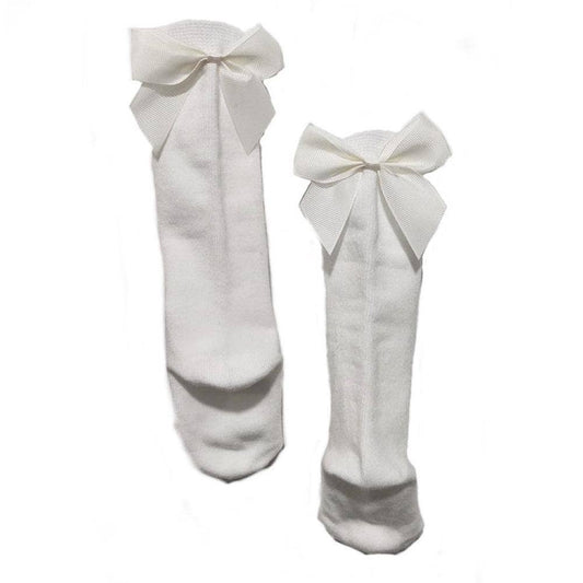 Bow Knee High Socks -Cream