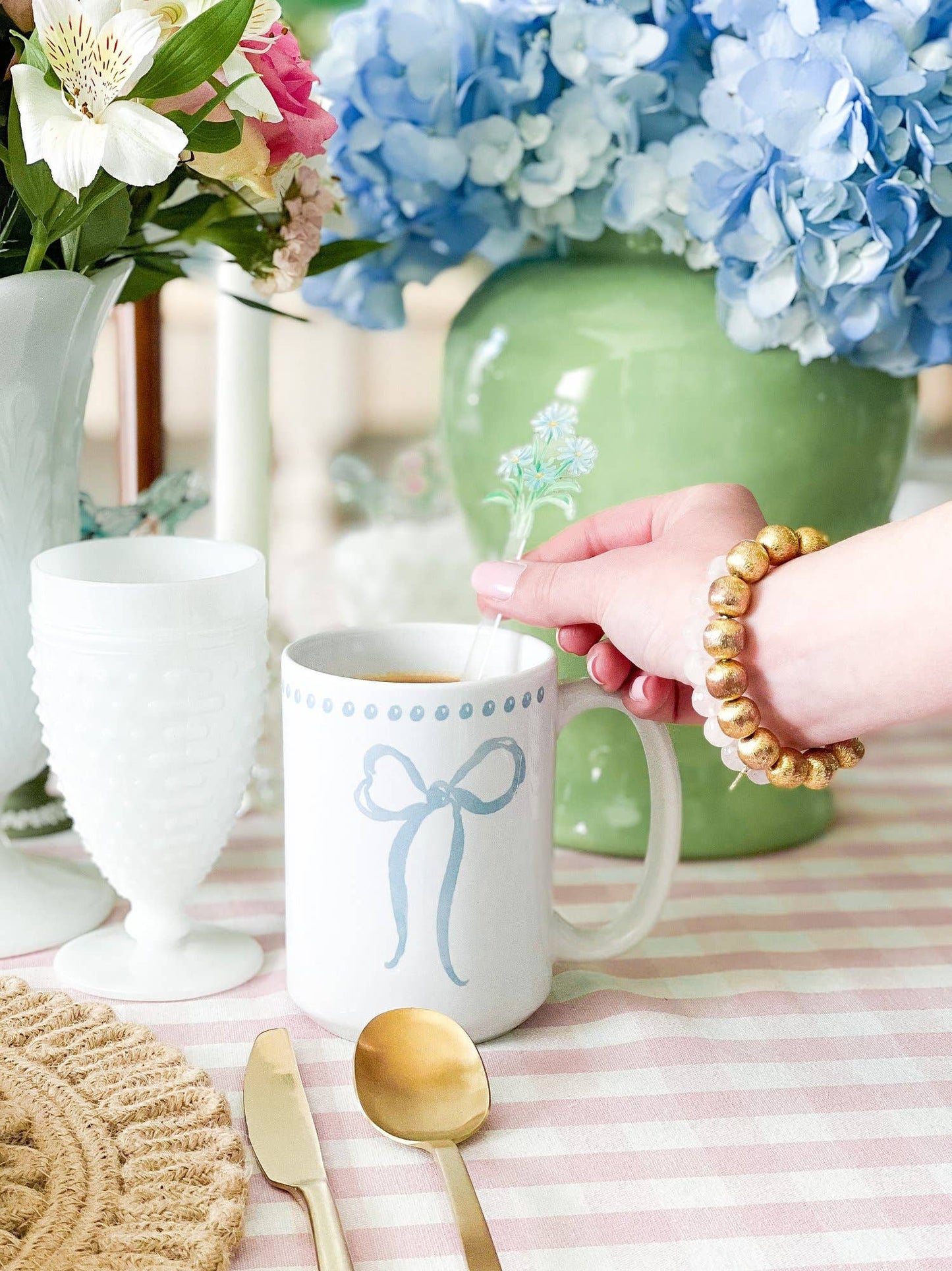 French Blue Bow 15oz Tall Watercolor Mug