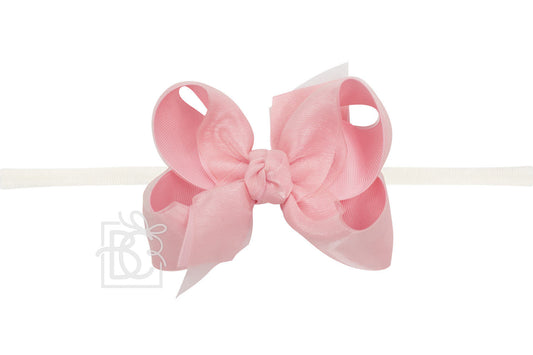 Pink Grosgrain w/ Organza Overlay Headband Bow