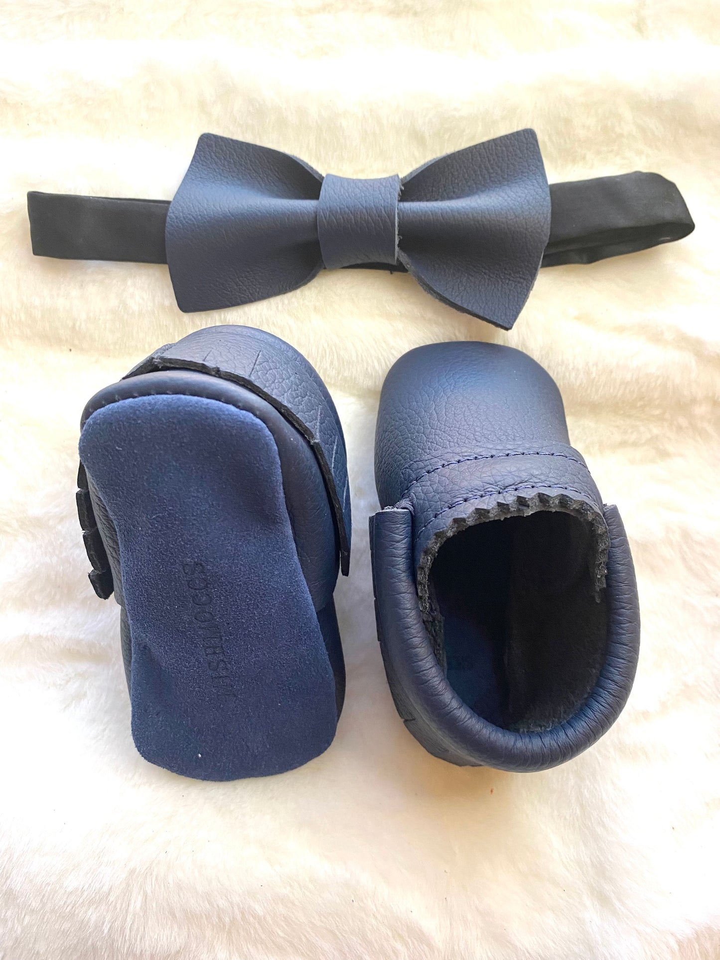 Navy Blue Moccasins & Bow Tie Set