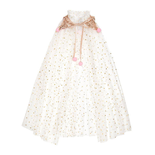 The white tulle is accented with beautiful gold confetti and stars and finished off with a the most dazzling gold glitter necktie that has the softest poms poms attached at the ends of the collar.