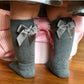 Bow Knee High Socks- Grey