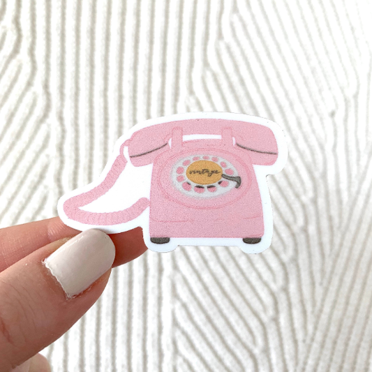Pink Vintage Telephone Sticker 1x1.5 in.