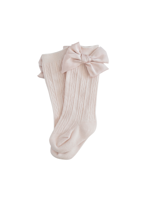 Marshmallow Pink Knee-High Sock with Satin Bow